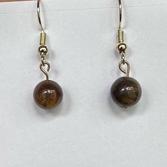 Tiger eye earrings small dainty handmade dangle - Picture 1 of 6